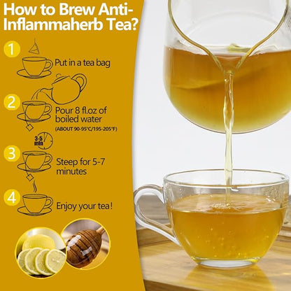 60 Premium Anti-Inflammaherb Tea Bags, Made with 100% Natural Herb Ingredients, Turmeric, Ginger, Ceylon Cinnamon, Peppermint, Black Pepper, No Additives & Caffeine Free.