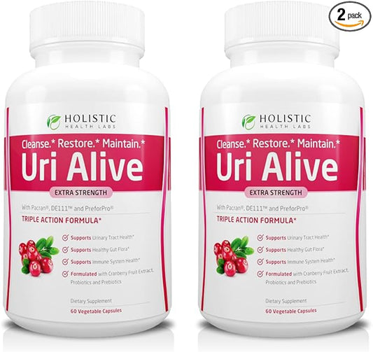 Uri Alive Extra Strength Urinary Support Supplement for Urinary Tract, Bladder, Gut Flora, and Immune System Health (60 Count (Pack of 2))