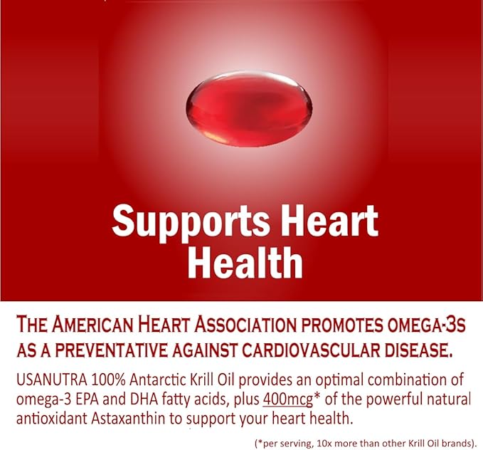 Antarctic Krill Oil Softgels 100% Pure with Omega-3 EPA DHA Astaxanthin 1000mg per Day (2 Softgels). Made in The USA