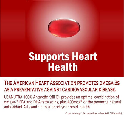 Antarctic Krill Oil Softgels 100% Pure with Omega-3 EPA DHA Astaxanthin 1000mg per Day (2 Softgels). Made in The USA