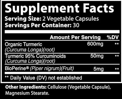 Turmeric Curcumin, with BioPerine, 650mg, Capsules - 95% Curcuminoids, Black Pepper Fruit Extract, Maximum Absorption - High Potency Turmeric Supplement - (60 Count Bottle)