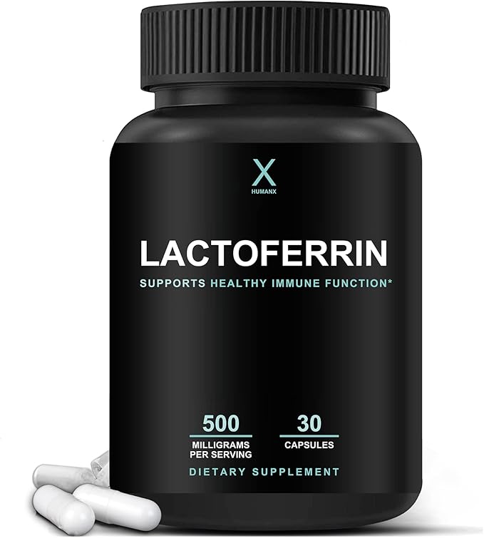 HUMANX Lactoferrin 500mg - Powerful Serving Size (Gluten Free, Non GMO, Soy Free Supplements) - A Component in Colostrum - USA Made, Supports Healthy Immunity, Iron Utilization & Absorption