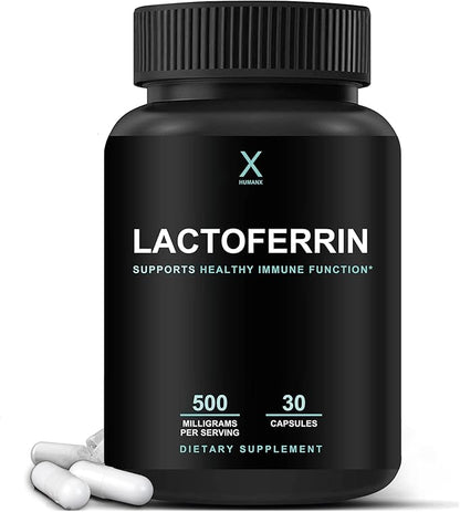 HUMANX Lactoferrin 500mg - Powerful Serving Size (Gluten Free, Non GMO, Soy Free Supplements) - A Component in Colostrum - USA Made, Supports Healthy Immunity, Iron Utilization & Absorption