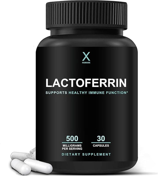 HUMANX Lactoferrin 500mg - Powerful Serving Size (Gluten Free, Non GMO, Soy Free Supplements) - A Component in Colostrum - USA Made, Supports Healthy Immunity, Iron Utilization & Absorption