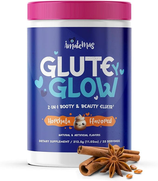 Glute Y Glow, Creatine for Women 2-in-1 Booty & Beauty Elixir W/Creatina para Glúteos┃Supports Faster Hair Growth, Stronger Nails & Glowing Skin - Horchata Flavor