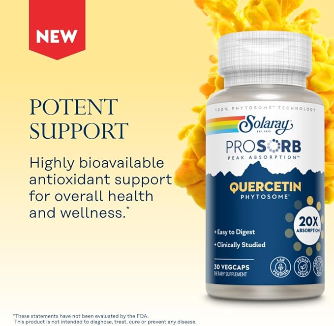 SOLARAY Quercetin Phytosome - 20X Absorption - Easy-to-Digest Antioxidants Supplement for Overall Health Support - Vegan and Made Without Soy - 60-Day Guarantee - 30 Servings, 30 VegCaps