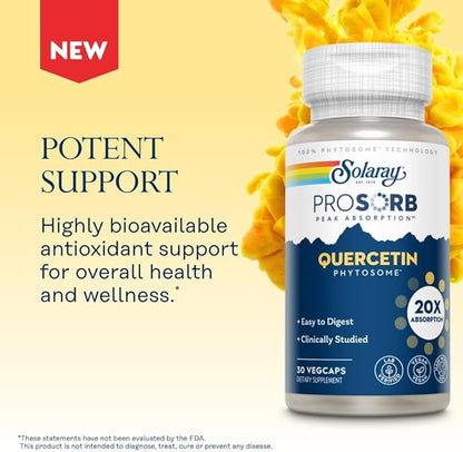 SOLARAY Quercetin Phytosome - 20X Absorption - Easy-to-Digest Antioxidants Supplement for Overall Health Support - Vegan and Made Without Soy - 60-Day Guarantee - 30 Servings, 30 VegCaps