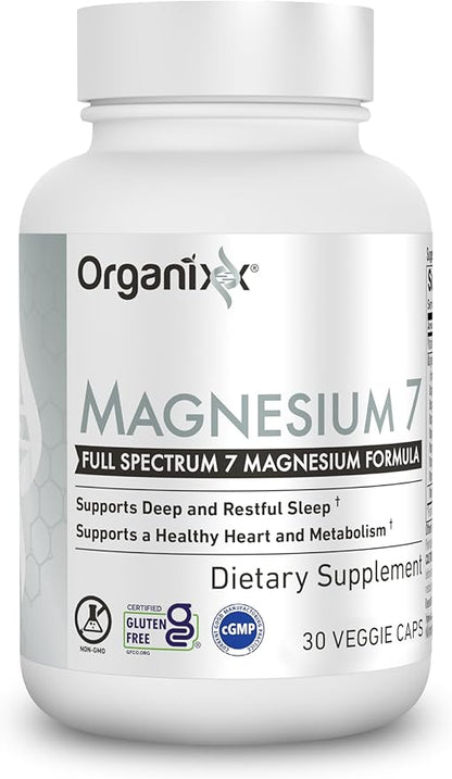 Organixx Magnesium Supplement, Natural Magnesium Capsules for Sleep Support, Muscle Recovery, with Vitamin B6 and Manganese Citrate and Glycinate, High Absorption, Vegan, Non GMO (30 Count)