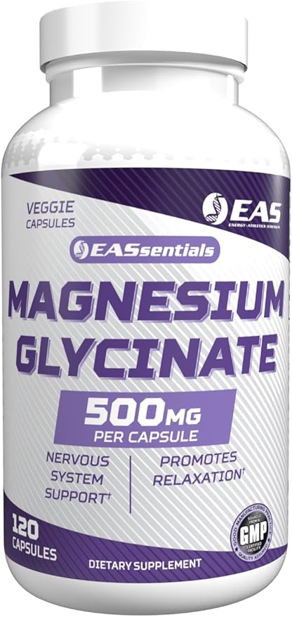 Magnesium Glycinate 500mg | Nervous System & Muscle Function | Relaxation Support | Easy to Digest | Gluten Free, Non GMO, Vegetarian | 120 Veggie Capsules