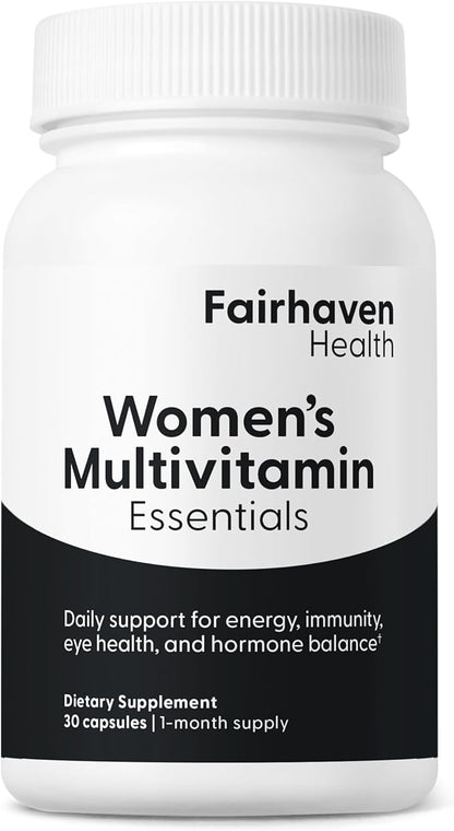 Fairhaven Health Womens Multivitamin Essentials | Once Daily Multivitamin for Women Support for Energy, Immune Health, Eye Health, Hormone Balance | Gluten, Dairy, Soy Free | Vegan | 30 Capsules