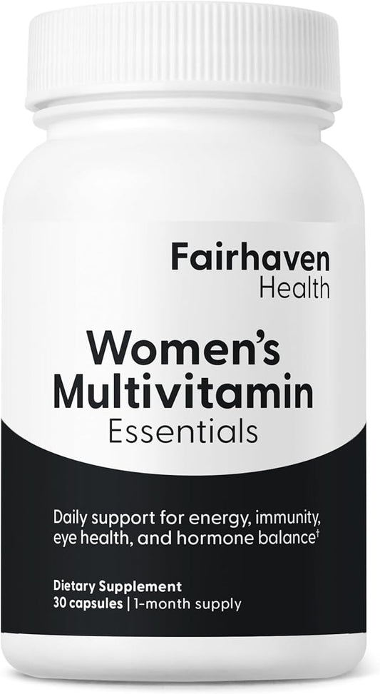 Fairhaven Health Womens Multivitamin Essentials | Once Daily Multivitamin for Women Support for Energy, Immune Health, Eye Health, Hormone Balance | Gluten, Dairy, Soy Free | Vegan | 30 Capsules