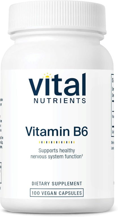 Vital Nutrients Vitamin B6 | Vegan Methylated B6 Vitamins for Nervous System, Muscle, Bone Health* | High-Potency Vitamin B6 for Menstrual Discomfort * | Gluten, Dairy, Soy Free | 100 Capsules