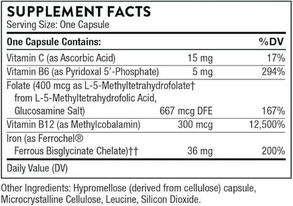 THORNE Ferrasorb - 36 mg Iron with Essential Nutrients - Complete Blood Support Formula* - Elemental Iron, Folate, B and C Vitamins for Optimal Absorption - Gluten-Free - 60 Capsules