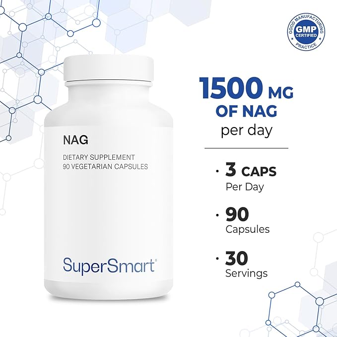 Supersmart - NAG Supplement 1500mg per Day (N-Acetyl Glucosamine) - High Absorption Glucosamine Sulfate | Non-GMO & Gluten Free - 90 Vegetarian Capsules