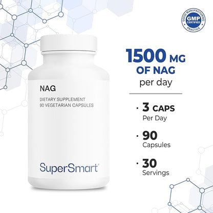 Supersmart - NAG Supplement 1500mg per Day (N-Acetyl Glucosamine) - High Absorption Glucosamine Sulfate | Non-GMO & Gluten Free - 90 Vegetarian Capsules