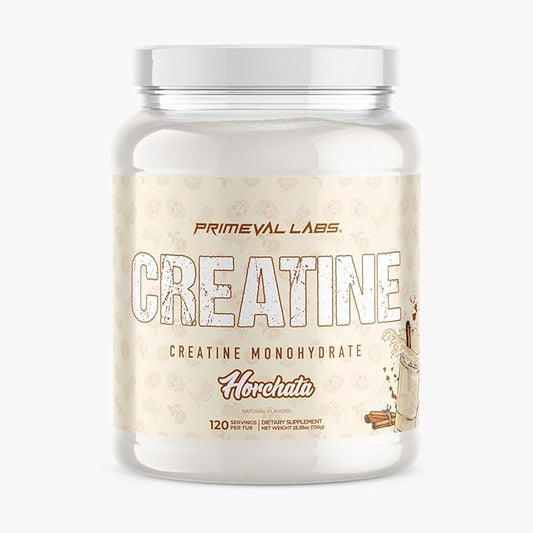 Primeval Labs Creatine Monohydrate | Muscle Recovery + Builder for Men & Women | Workout Supplements Easy to Mix | Horchata | 120 Servings | 5g Creatine Per Serving