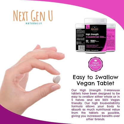 D Mannose - 1500 mg - Health Food & Dietary Supplement - 120 Vegan Caplets - May Help Support a Healthy Urinary Tract & Bladder - by NextGenU