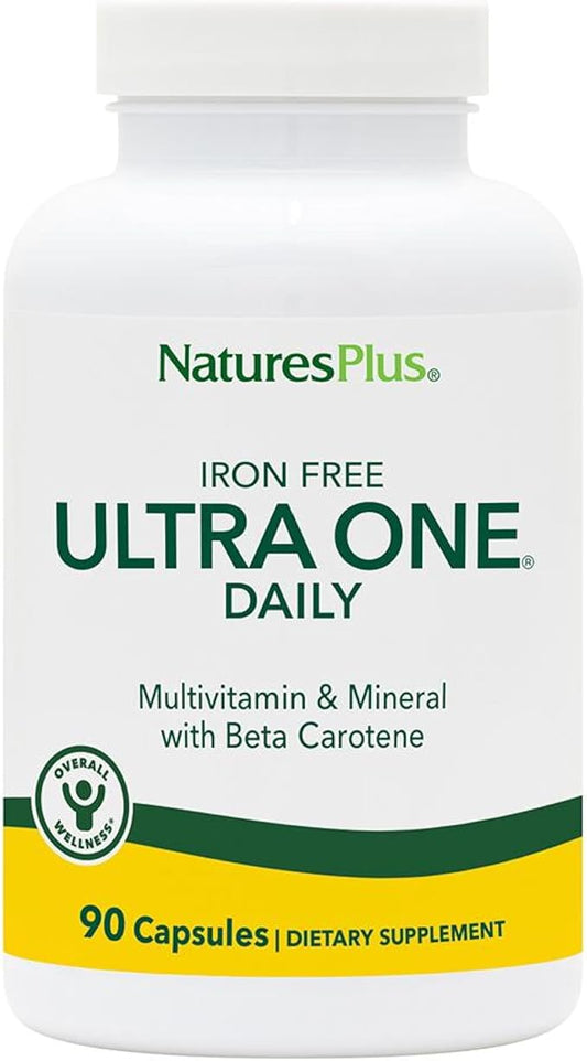 Natures Plus Ultra One Iron Free - 90 Easy to Swallow Capsules - High Potency Once Daily Multivitamin & Mineral Supplement - Natural Energy - Vegetarian, Gluten-Free - 90 Servings