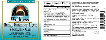 Source Naturals Wellness Herbal Resistance Liquid Immune Defense Supplement & Immunity Booster with Echinacea, Elderberry & Yin Chiao* - 30 Vegetarian Capsules