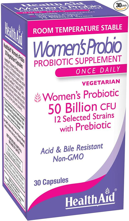 WomensProbio 50 Billion with Prebiotic, 30ct Once Daily Capsule, Support for Feminine Health, Abdominal Bloating, and Yeast Infection, Acid & Bile Resistant, Lactose, Gluten, and GMO Free, Vegetarian