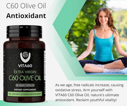 C60 Oil Capsules | Age-Defying Vitality and Antioxidant Support | 99.99% Pure Solvent Free C60 | Organic Oil | Vegan Friendly | Superior Customer Service (Olive Oil)