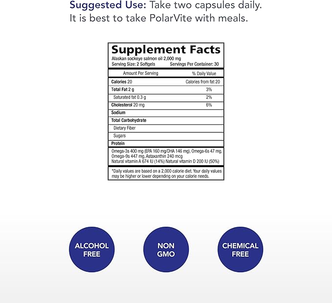 Physician's Strength PolarVite - 60 Gelcaps - Vitamin A & D Wild Sockeye Salmon Fish Oil with Natural Astaxanthin - 30 Servings