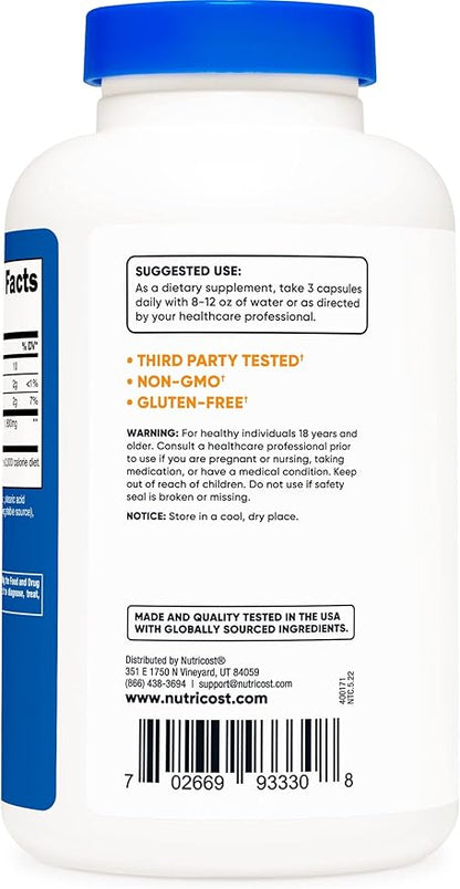 Nutricost Glucomannan 1,800mg Per Serving, 180 Capsules (3 Bottles)