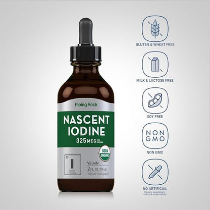 Piping Rock Nascent Iodine Drops Organic | 2 fl oz | Liquid Vegan Supplement | Non-GMO, Gluten Free