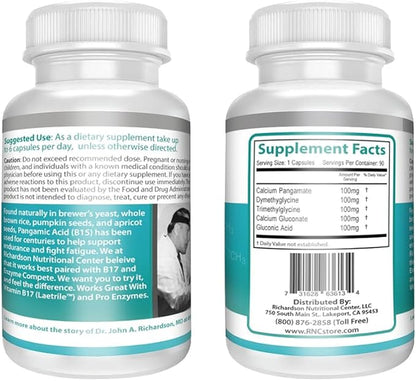 Supplements B15 Complete Extra Strength, Pangamic Acid, with TMG, DMG 500mg 90 VCapsules Supports Healthy Oxygen Energy Levels Vitamins