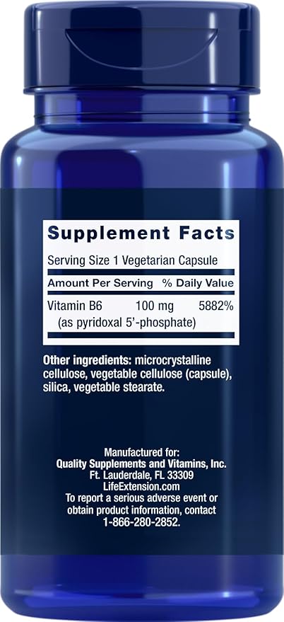 Life Extension Pyridoxal 5-Phosphate Caps 100 mg P5P, 90 Veg Capsules - Advanced Vitamin B6 Supplement