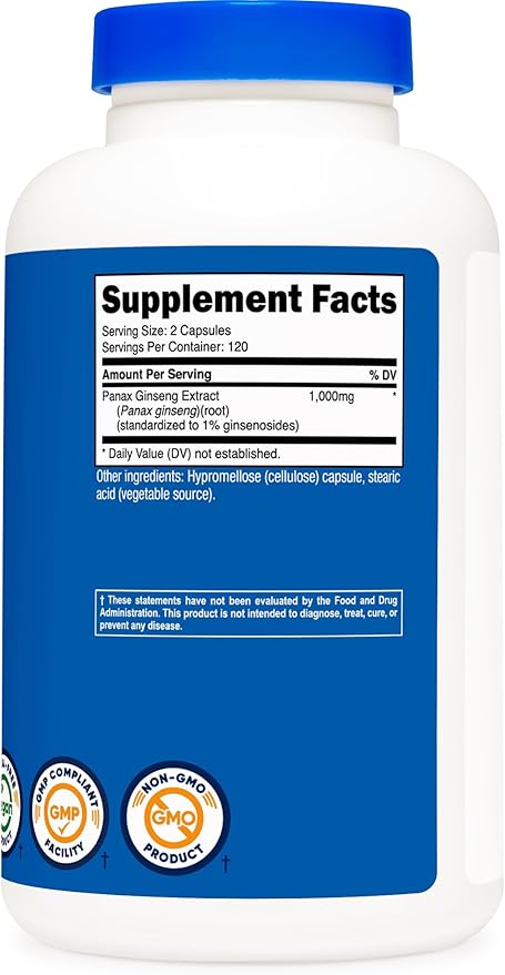 Nutricost Panax Ginseng 1000mg, 240 Capsules - Non GMO, Gluten Free, 120 Servings