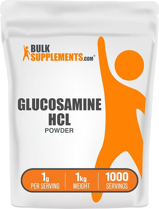 BulkSupplements.com Glucosamine HCl Powder - Glucosamine 1000mg, Glucosamine Supplement, Glucosamine Powder - Gluten Free, 1000mg per Serving, 1kg (2.2 lbs) (Pack of 1)