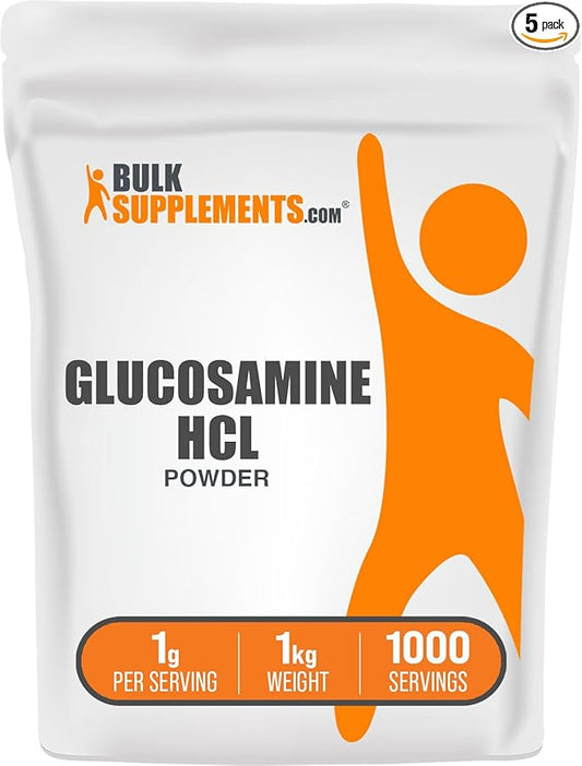 BulkSupplements.com Glucosamine HCl Powder - Glucosamine 1000mg, Glucosamine Supplement, Glucosamine Powder - Gluten Free, 1000mg per Serving, 5kg (11 lbs) (Pack of 5)