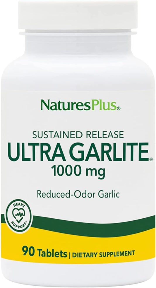 Natures Plus Ultra Garlite 1000 mg - 90 Tablets - Reduced-Odor Garlic - Nutritional Support for Free-Radical Defense & Immune Health - Sustained Release - 90 Servings