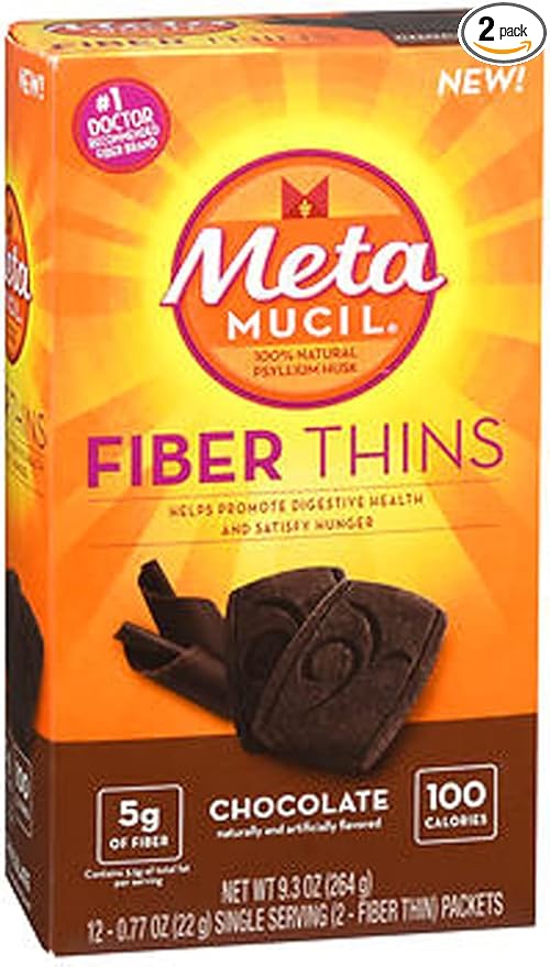 Metamucil Fiber Thins, Chocolate, 12 Packets, 9.3 oz - Pack of 2