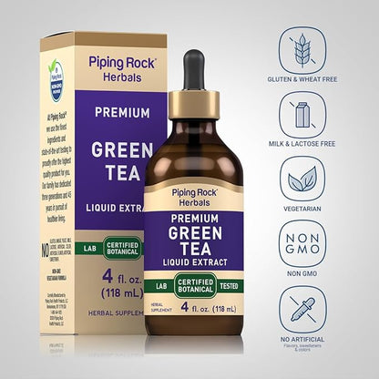 Piping Rock Green Tea Extract Liquid Drops | 4 Fl Oz | Vegetarian, Alcohol Free Tincture | Premium Herbal Supplement | Non-GMO, Gluten Free