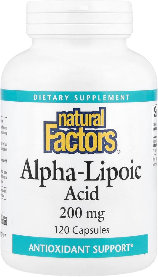 Natural Factors, Alpha-Lipoic Acid 200 mg, Antioxidant Support to Help Maintain Glucose Levels Already in a Normal Range, 120 Capsules (120 Servings)