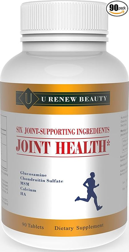 U Renew Beauty Glucosamine Chondroitin MSM and Hyaluronic Acid Calcium Supplements Used for Cartilage & Joint Health & Flexibility Repair Support Formula,Non-GMO Ingredients,Gluten Free,90 Tablets
