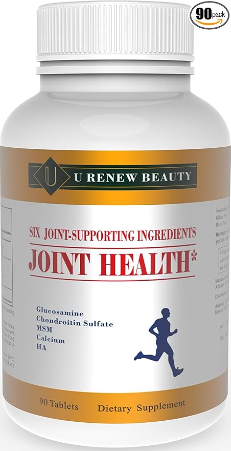 U Renew Beauty Glucosamine Chondroitin MSM and Hyaluronic Acid Calcium Supplements Used for Cartilage & Joint Health & Flexibility Repair Support Formula,Non-GMO Ingredients,Gluten Free,90 Tablets
