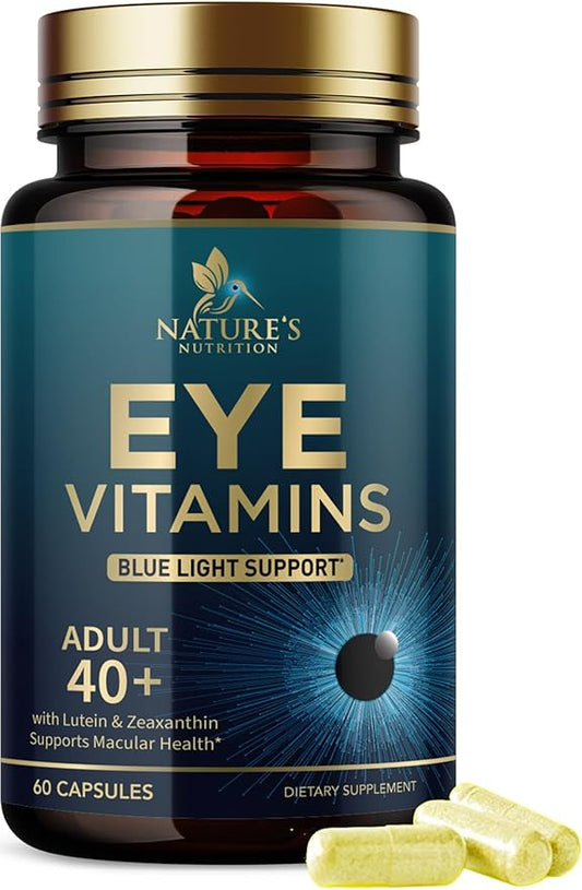 Eye Vitamins & Mineral Supplement - Contains Lutein, Zinc, Vitamins C, E & Zeaxanthin - Supports Eye Strain, Vision Macular Health & Dry Eyes for Seniors with Lycopene, Gluten Free - 60 Capsules