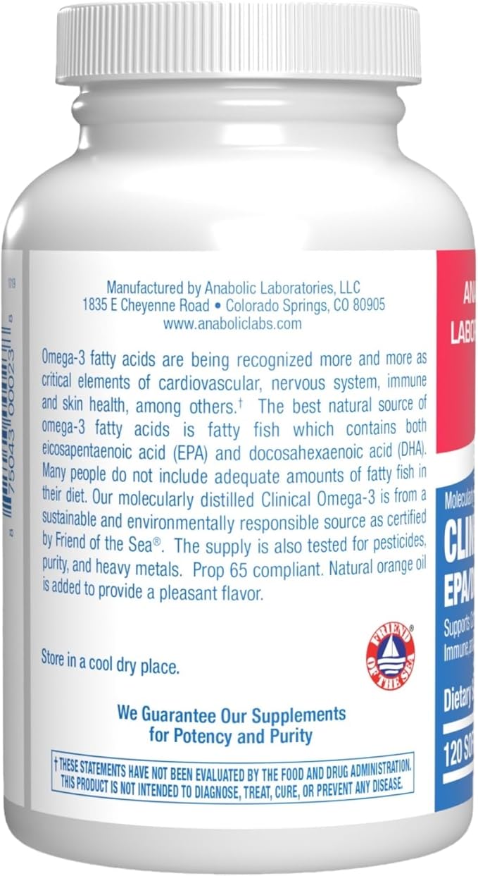 Clinical Omega 3 Fish Oil Supplement with EPA and DHA - 120 Orange Flavored Softgels for Heart, Immune, and Nervous Health - 1200mg of Molecularly Distilled Omega-3