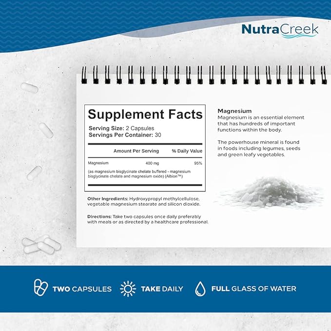 Magnesium Glycinate 400mg Buffered Chelate | Gentle Bioavailable Formula Supports Restful Sleep and Relaxed Muscles - 60 Magnesium Glycinate Capsules