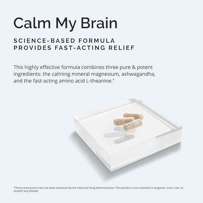Dr Amen BrainMD Calm My Brain - 90 Vegan Capsules - Fast-Acting Formula with Magnesium, Ashwagandha & L-Theanine - 30 Servings