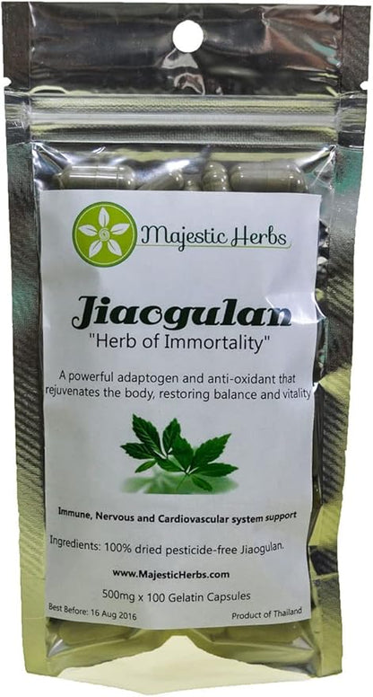 Jiaogulan Capsules (Gynostemma Pentaphyllum) Organically Grown | Improve Overall Health | Longevity Antiaging 100% Crushed Leaf (100x500mg)