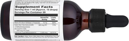 KAL Vitamin B-6 B-12 Folic Acid DropIns, Liquid Vitamin B Supplement Drops, Heart Health, Energy, Red Blood Cell Support with Methyl B12 and Methyl Folate, Natural Mixed Berry Flavor, 59 Servings, 2oz