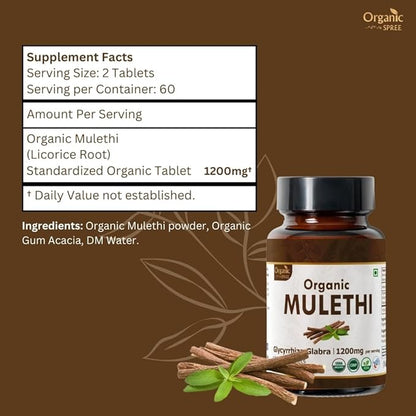 MULETHI - Licorice 120 Tablets | Glycyrrhiza Glabra (Mulethi) | Liquorice Root | USDA Organic Certified | Supports Healthy Digestion | Organic and Natural 120 tab