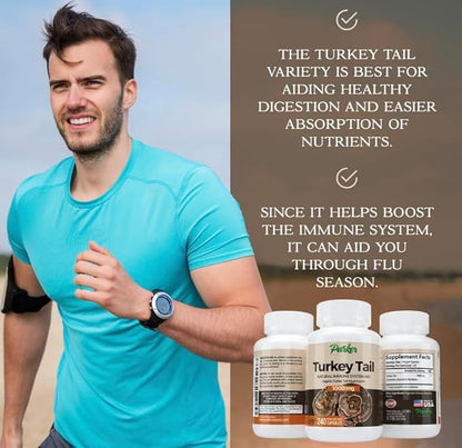 Turkey Tail Mushroom Capsules - Organic Mushroom Supplement for Immune System Health Support - 1000 mg Premium Supplements - 240 Capsules