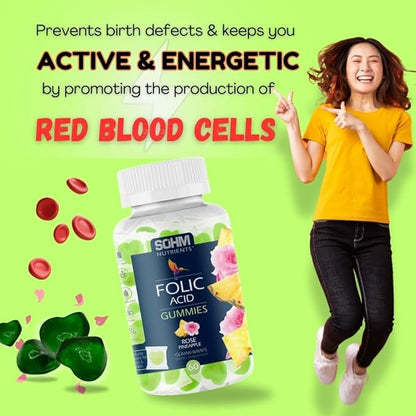 Folic Acid Gummies 300mcg, 60 Count, Supports Building Red Blood Cells, Vitamin B9 Gummies Vegetarian-B9 Vitamin Folic Acid