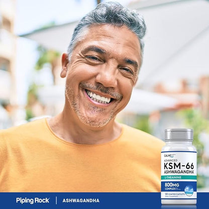 Piping Rock KSM-66 Ashwagandha L-Theanine | 800mg | 100 Caplets | Root Extract | Advanced Complex Supplement | Vegan, Non-GMO, Gluten Free