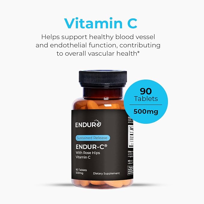EndurC, Time Release Vitamin C Supplement Tablets for Optimal Absorption, Ascorbic Acid & Vitamin C with Rose HIPS, 500mg, 90 Tablets